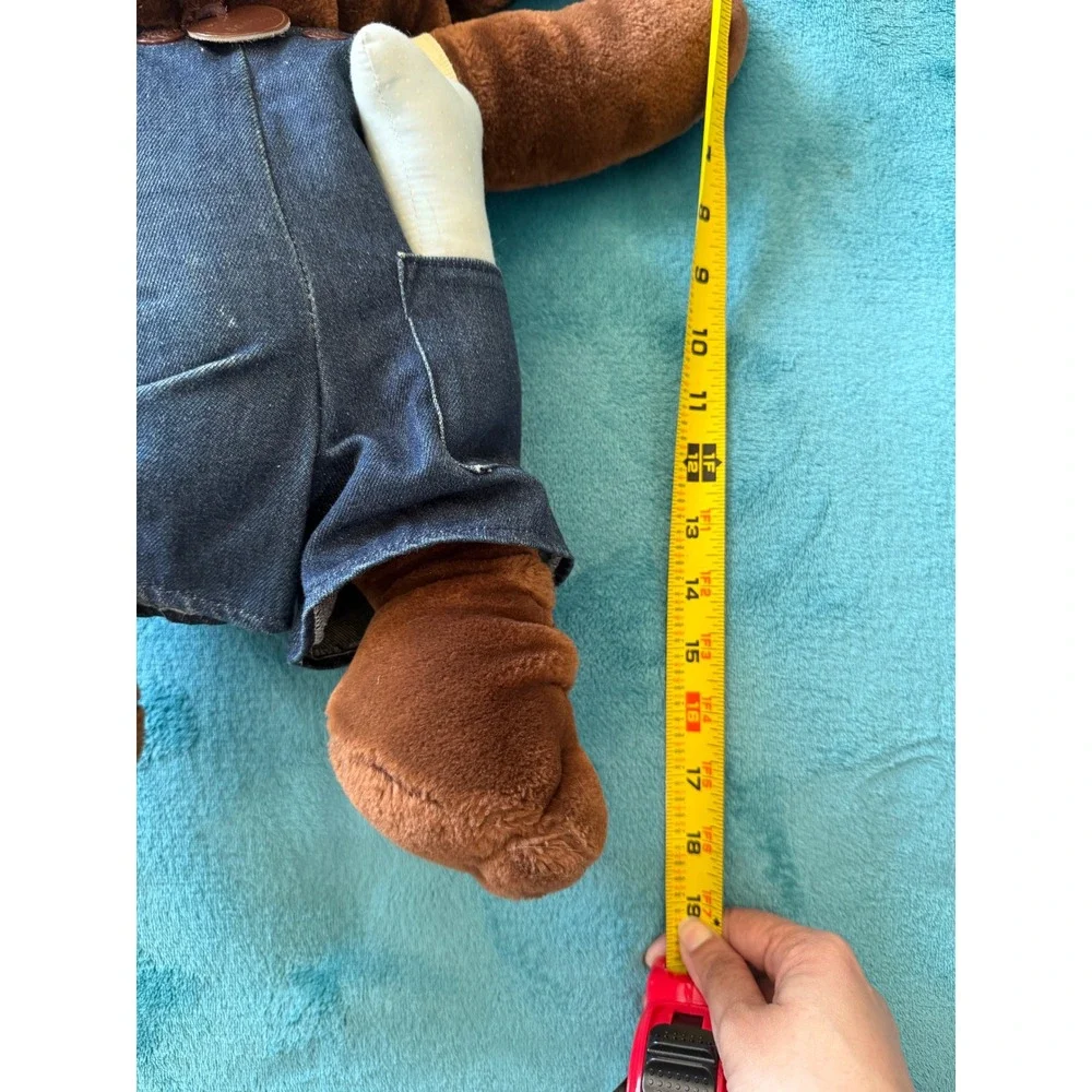 Vintage Ganz Wrinkles Dog Plush Hand Puppet Brown Denim Overalls 18 inch 5088649